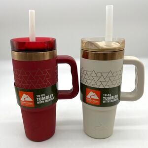 Bundle of 2 Ozark Trail 18 oz Insulated Stainless Steel Tumbler Beige /Red
